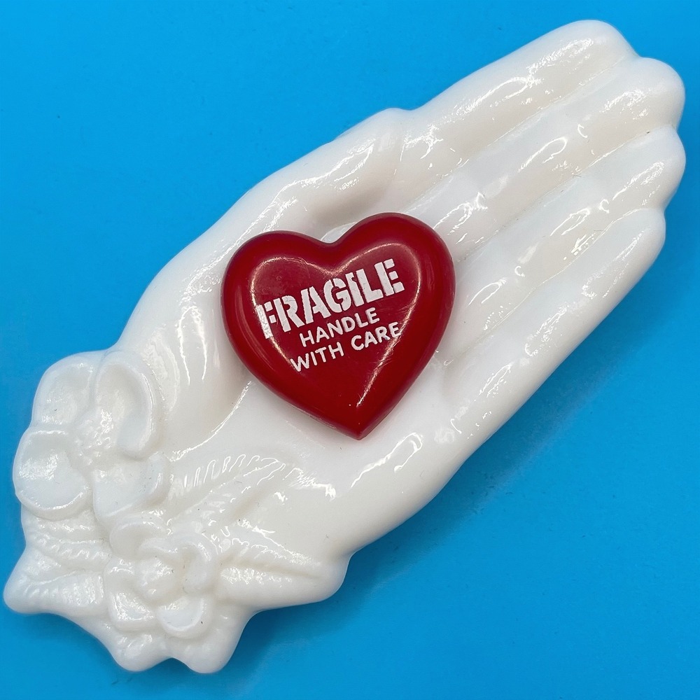Vintage Hallmark Fragile Handle With Care Heart Pin Red Brooch Valentines‎ Day